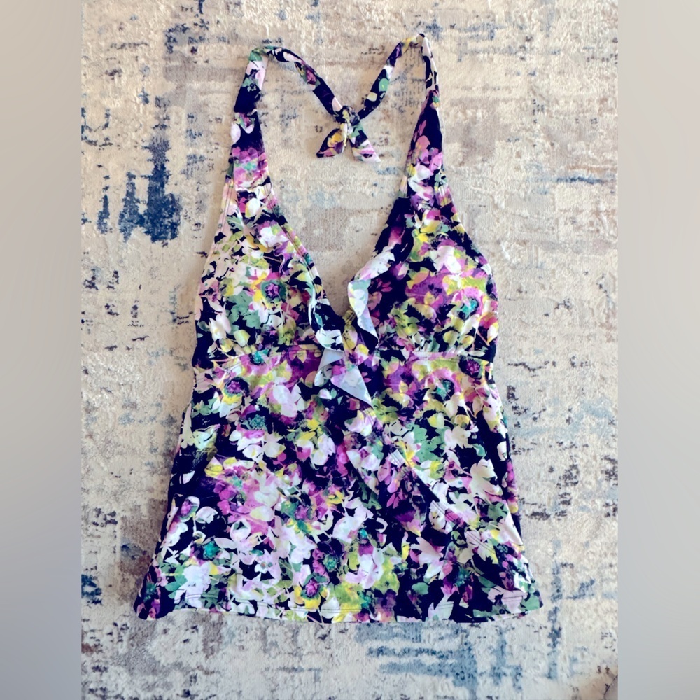 Spanx Love Your Assets Multicolor Floral Halter Swim Top Tankini Size Medium